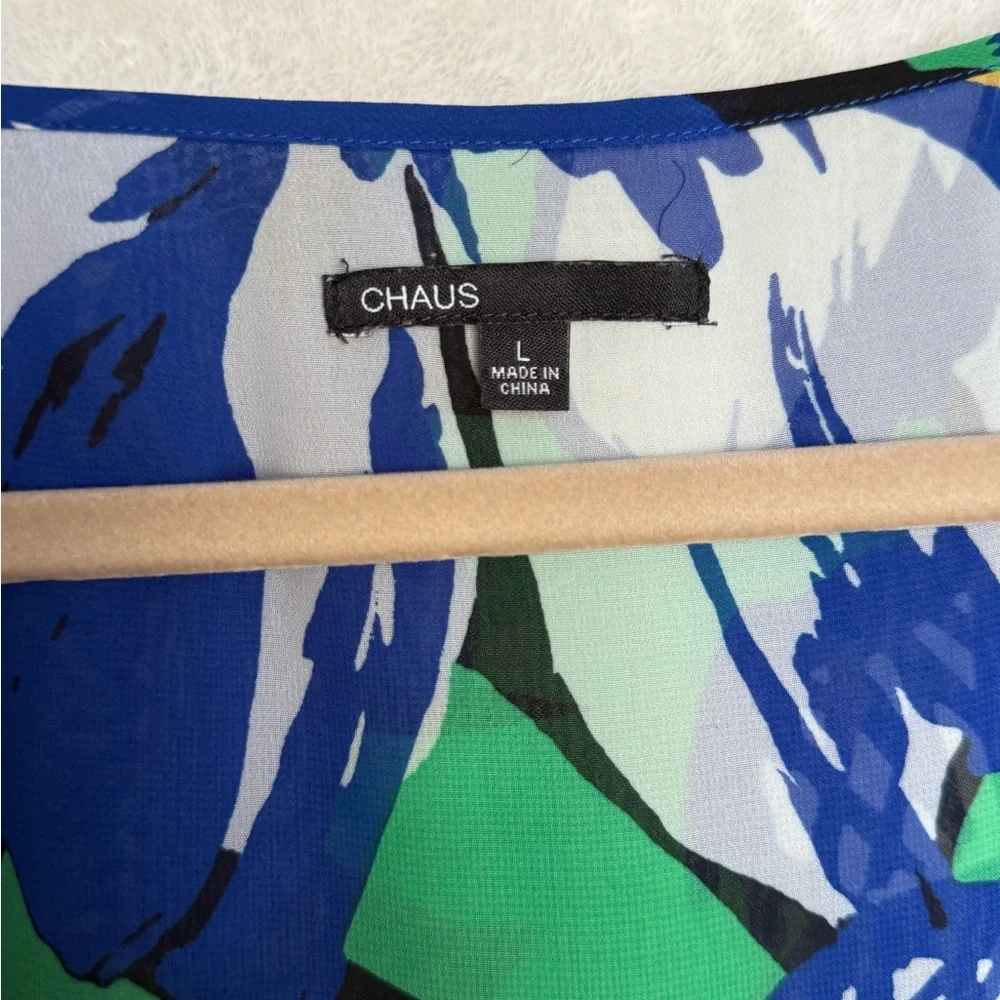 Chaus Blue and Gold Sleeveless Tank Top with Floral Design - Picture 2 of 4